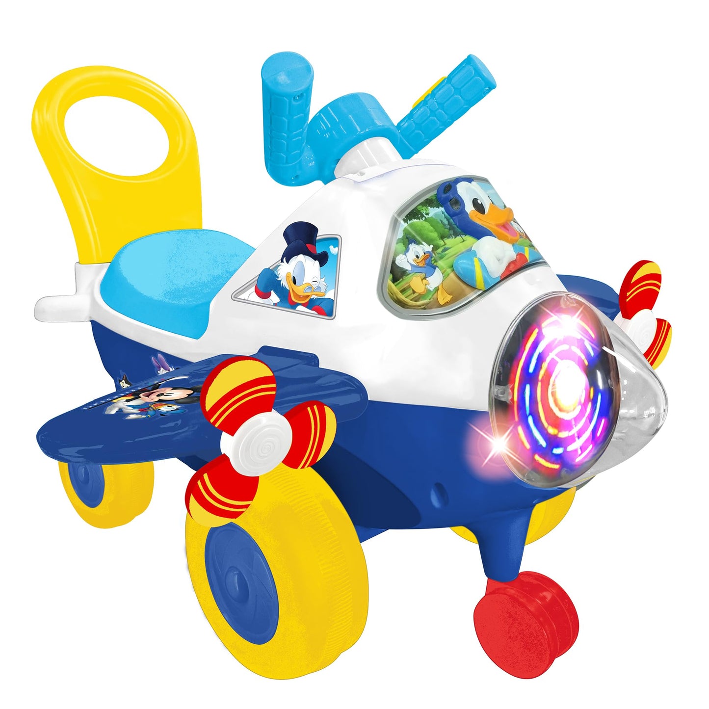 Kiddieland Disney Donald Duck Activity Plane Ride-On, Foot-to-Floor Lights & Sounds with Interactive Steering Wheel, Dashboard, Parent Handle, Ages 12–36 Months