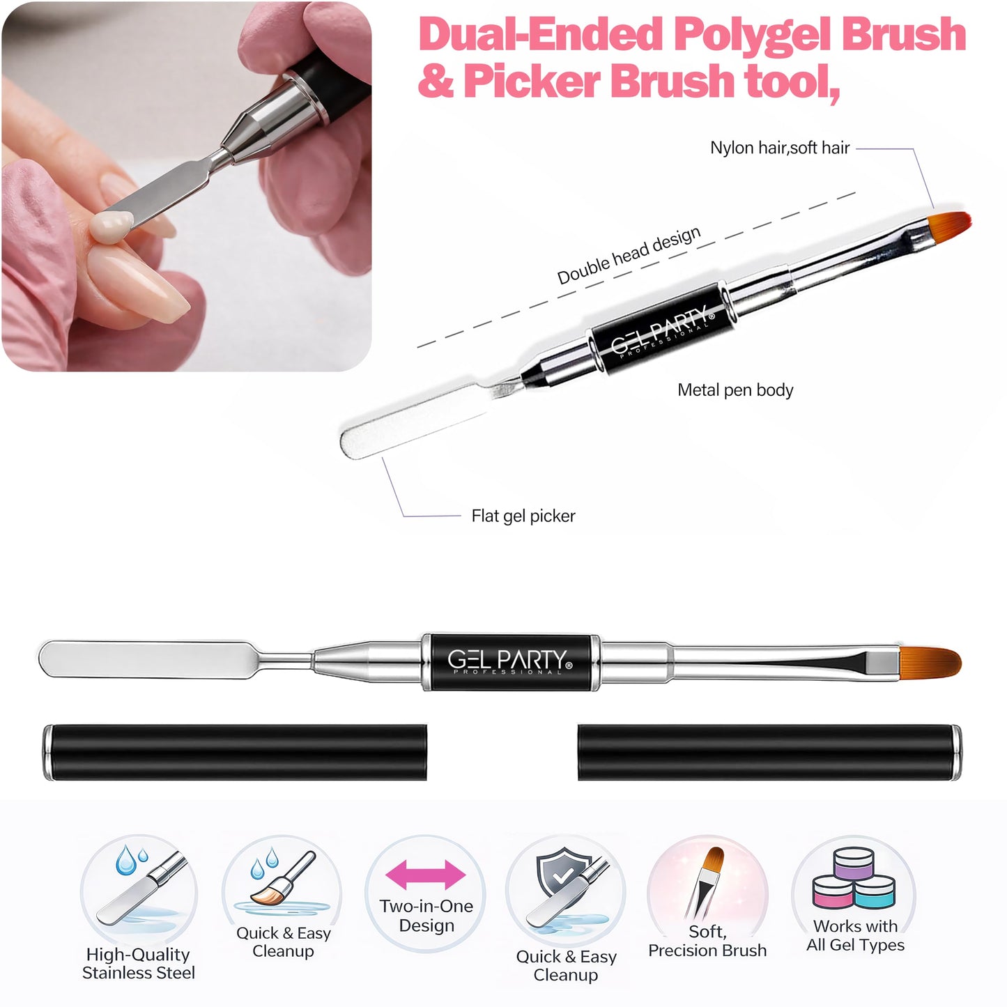 GELPARTY 49 PCS Nail Art Brush Set with Dotting Tools, Liner Brushes, Silicone Sculpting Tools & Tweezers – Professional Nail Design Kit for Acrylic, Poly Gel, Builder, DIY & Salon Use