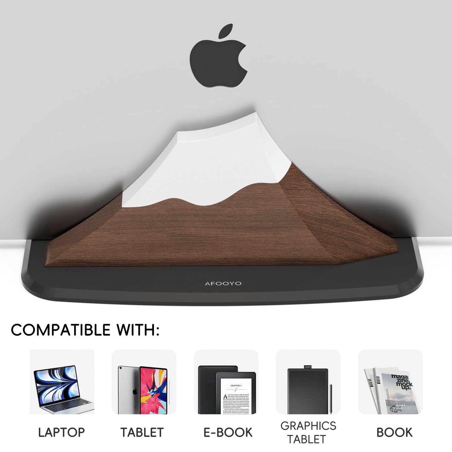 AFOOYO Vertical Dual Laptop Stand - Snow Peak-Shaped Walnut Adjustable Laptop Holder,2 Slots Desktop Dock Compatible with All MacBook, Surface,Chromebook,Dell & More(Walnut)
