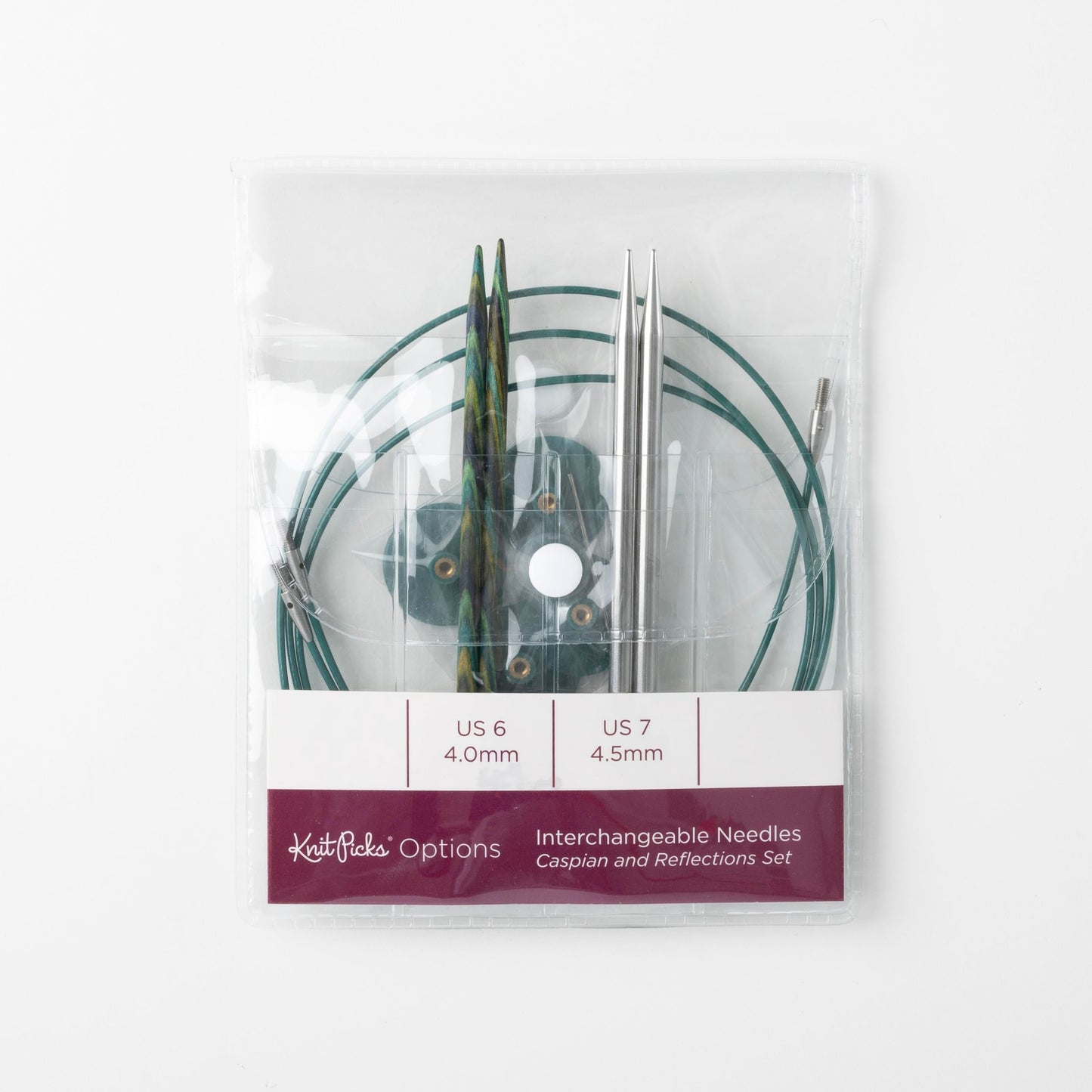 Knit Picks Try It Wood and Stainless Steel Interchangeable Knitting Needle Set - US 6 and 7 (Caspian and Reflections Stainless Steel)