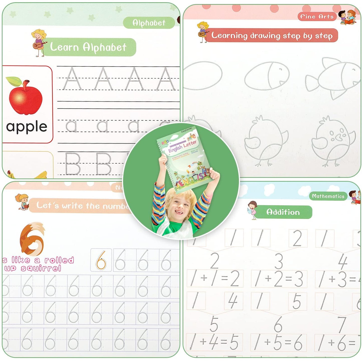 CosyCorner Magical Handwriting Workbooks Handwriting Practice Magic Copybook, Handwriting Aid Magic Pen Reusable Copybook Grooves Template Design for Children (5)