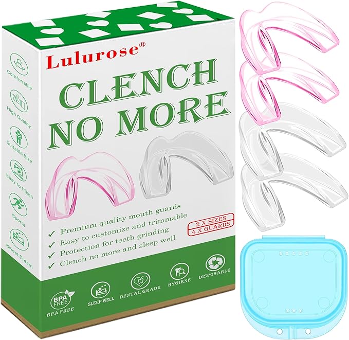 Mouth Guard for Grinding & Clenching Teeth 4 Count Total (2 Sizes) 2 pcs Pink Including Hygiene Case Nighttime Teeth Protection BPA-Free Comfortable Clench No More & Sleep Well