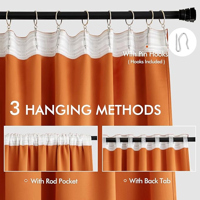 MIULEE 2 Panels Orange Back Tab Blackout Curtains 84 Inch Length for Living Room Bedroom Privacy, Rod Pocket/Pinch Pleated Fall Thermal Insulated Room Darkening Light Blocking Curtains 84 Inches Long