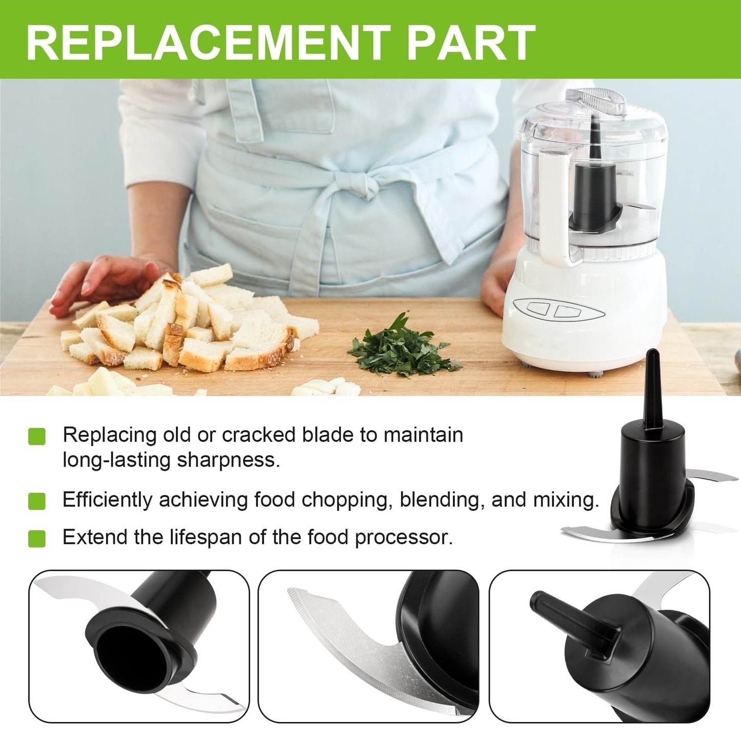DLC-2ACBN Chopping Blade Fits Cuisinart Mini Prep Plus DLC-2A, Food Processor Blade Compatible with Cuisinart Food Processor Replacement Parts (Black)
