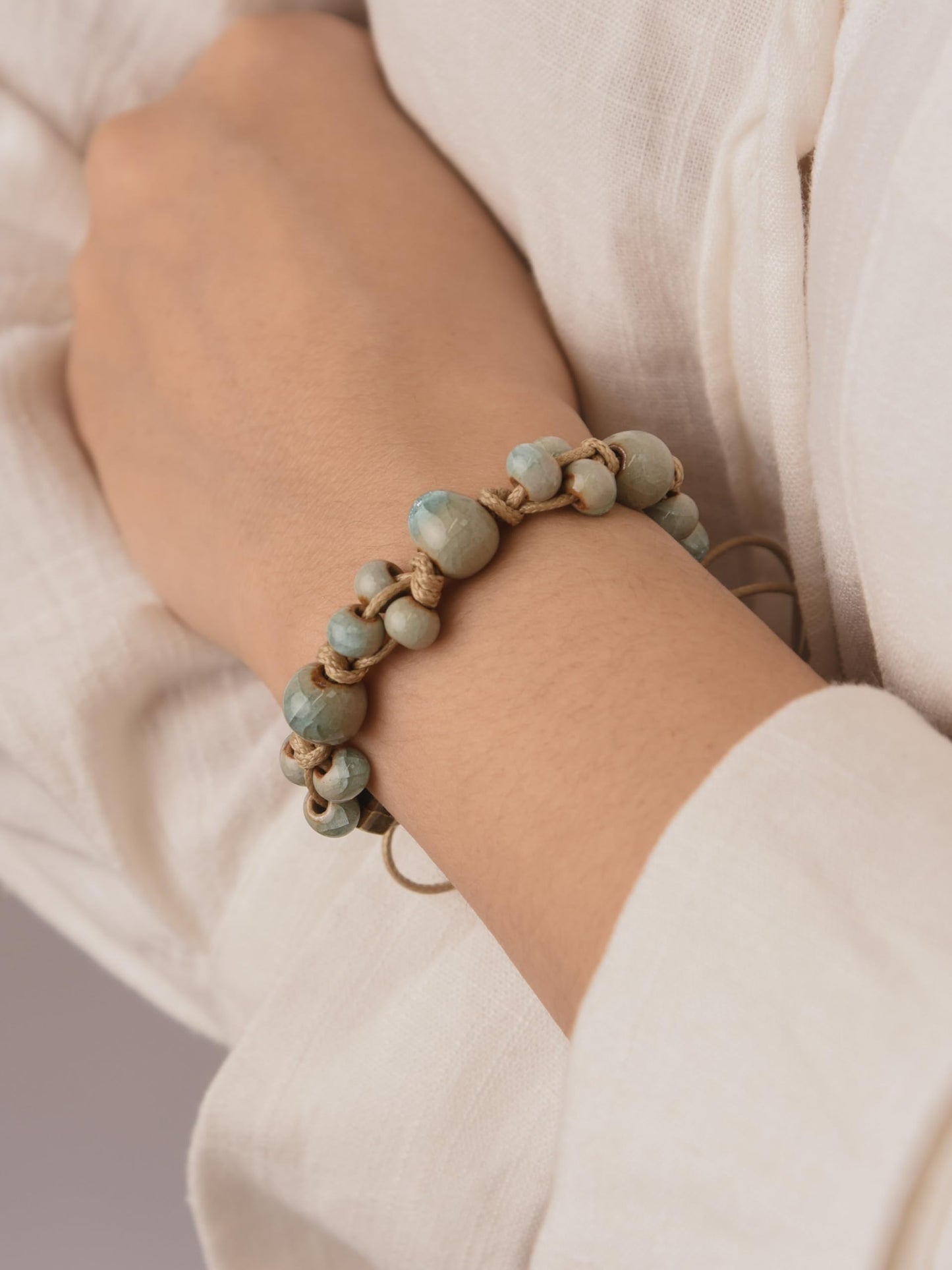 MINACHI Retro Ceramic Handmade Women's Gift Bracelet Braided Adjustable Rope Bracelets Bohemian Created Turquoise Tone Bracelets For Women Ladies