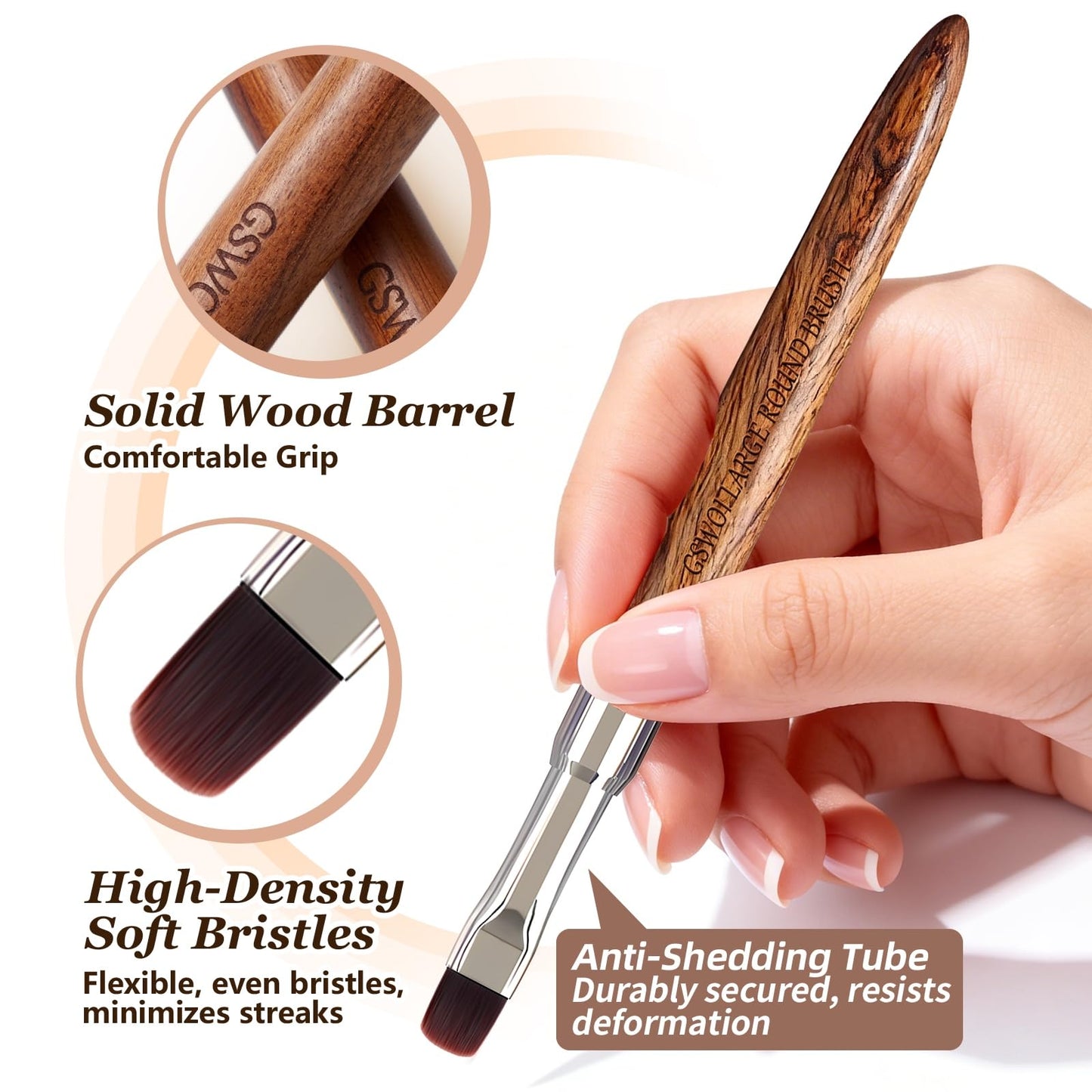 Large Round Nail Brush with Wooden Handle & Storage Pouch