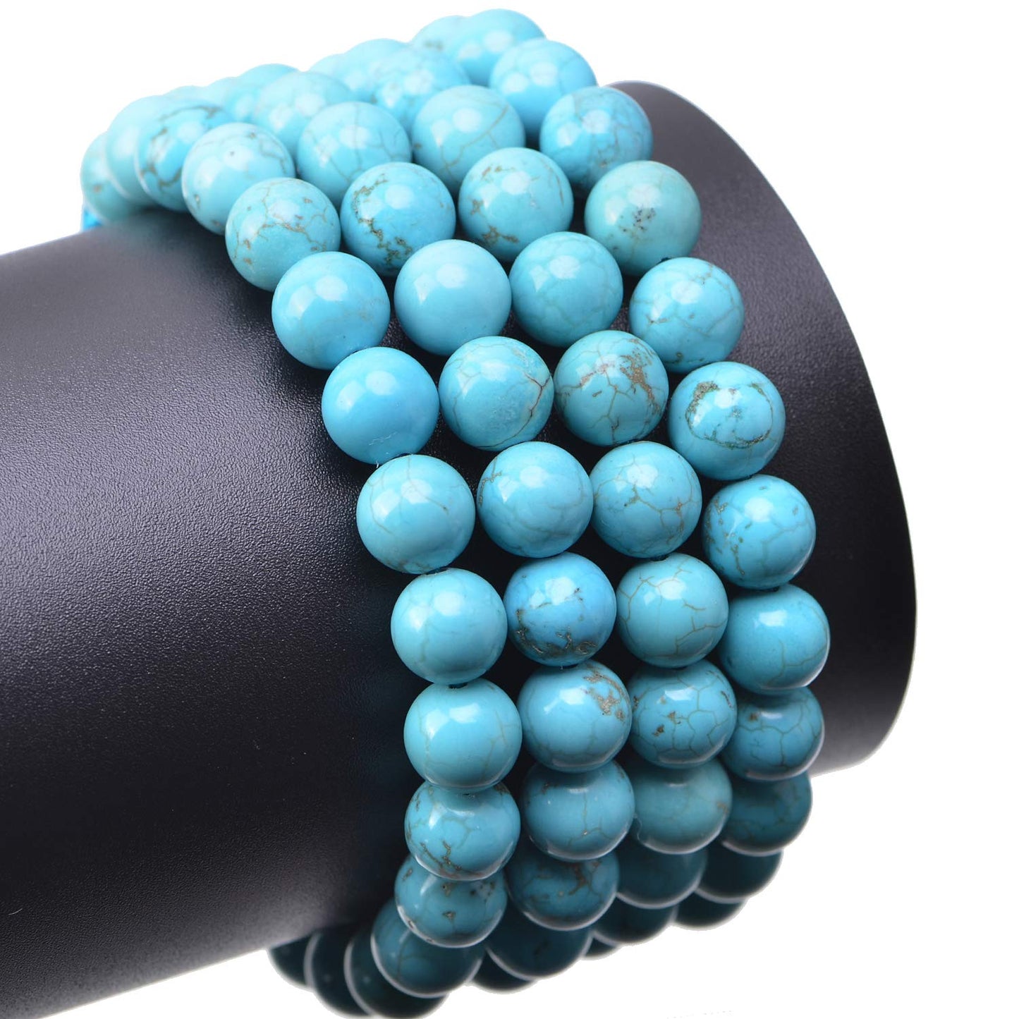 LPBeads 100PCS 8mm Blue Turquoise Gemstone Round Loose Beads for Jewelry Making with Crystal Stretch Cord