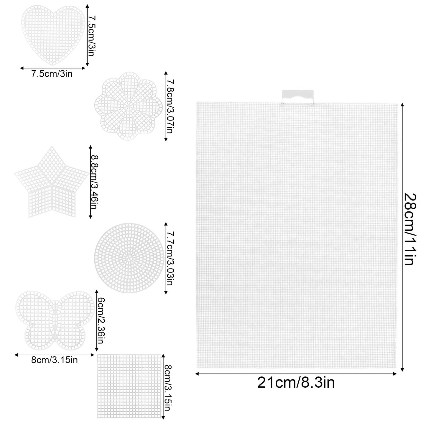 12pcs Plastic Mesh Canvas Sheets, 14 CT Multiple Shapes Plastic Mesh Screen Craft Canvas Sheets for Cross Stitch Embroidery Aida Cloth Needlepoint DIY Crochet Projects
