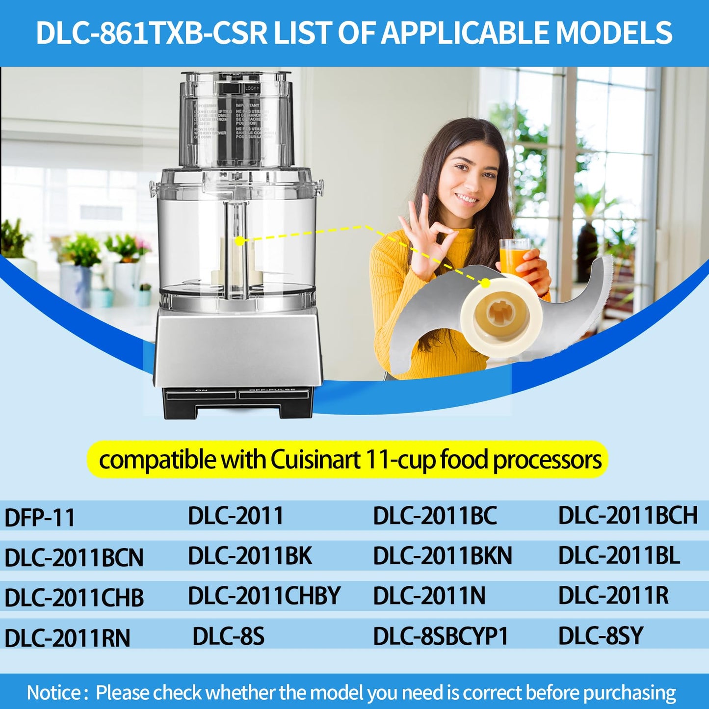 DLC-861TXB-CSR Replacement Chopping Blade – Compatible with Cuisinart 11-Cup Food Processor, Stainless Steel Food Chopper Cutter for DLC-8, DFP-11, DLC-2011 Series – Food Processor Replacement Blade