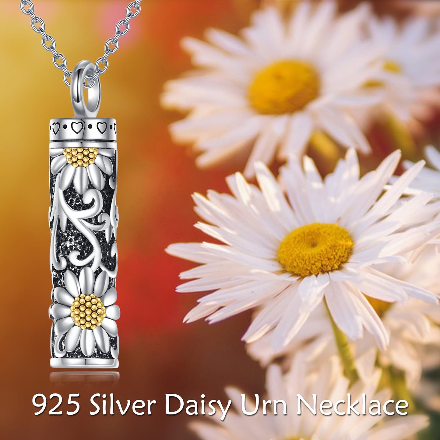 POPLYKE Daisy Filigree Urn Necklace for Ashes for Women Sterling Silver Cremation Necklace for Ashes Keepsake Jewelry for Human Men