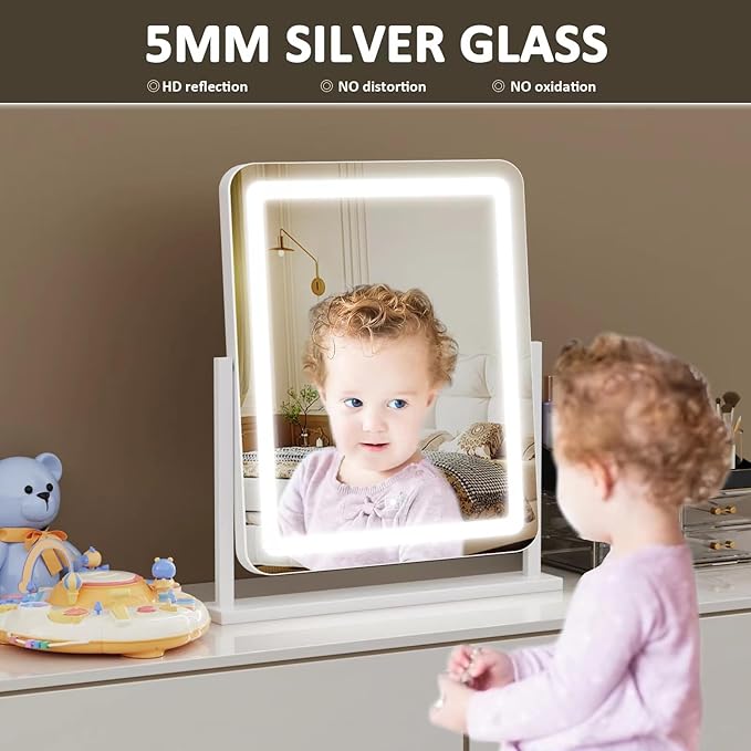 Makeup Vanity Mirror with Lights 15.2" Large LED Lighted Mirror, Hollywood Make Up Mirror with Lighting for Bedroom Tabletop, Smart Touch, 360° Rotation, (White)