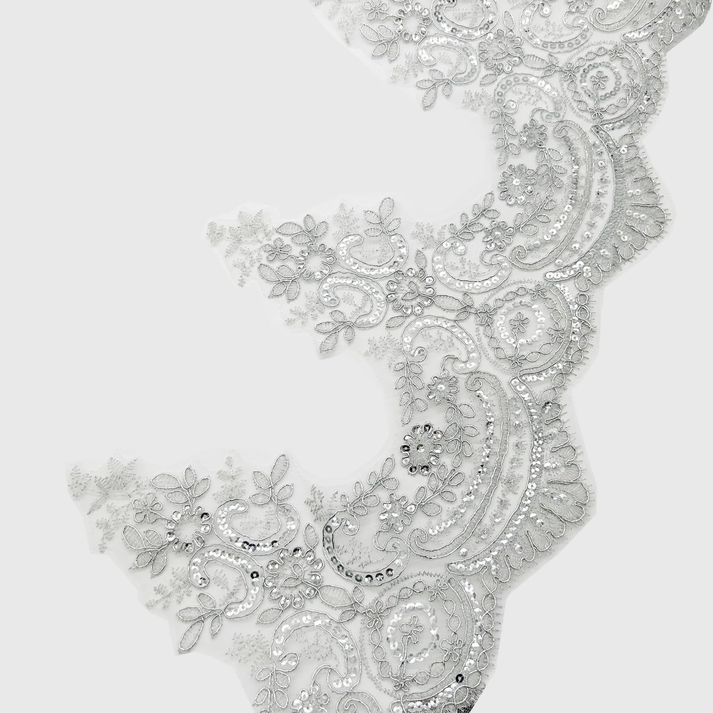 3 Yards 9 Inches Width Silver Beaded Lace Trim, Sequin Flower Embroidery Ribbon, Sequins Mesh Trim, Edging for Sewing Craft Supplies Fabric Bridal Wedding