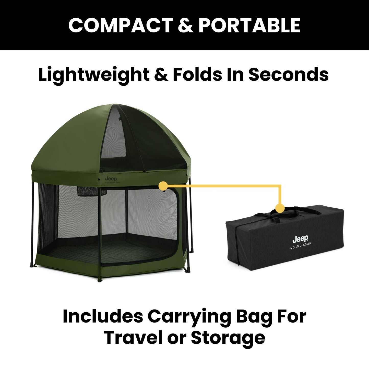 Jeep Hexagon Pop Up Play Yard with Removable Canopy | Ideal for Indoor and Outdoor Use, Olive Green