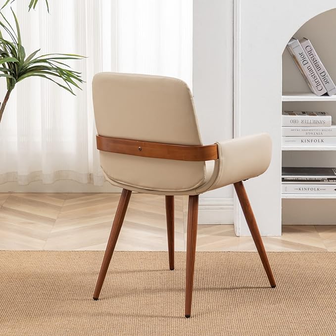 LUNLING Mid Century Modern Faux Leather Dining Room Chairs,Upholstered Seat Metal Legs Chairs Cream White Faux Leather Kitchen Chair Reception Room Chair,1PCS