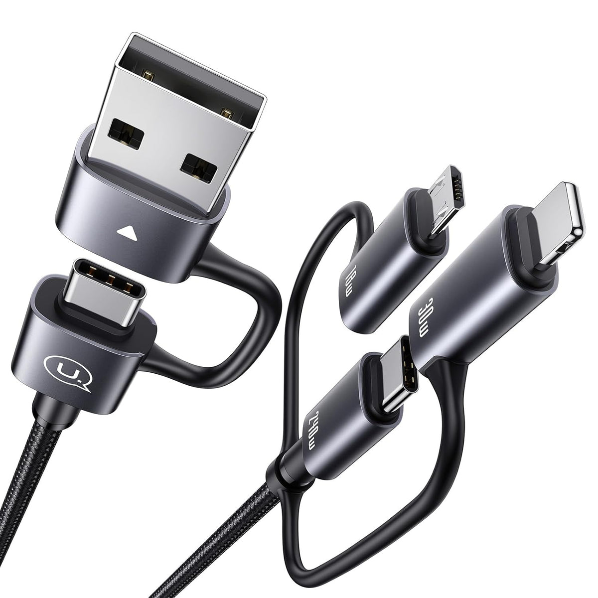 240W Multi Charging Cable, 6.6ft 6-in-1 USB C Cable Fast Charging Cords with USB-C/A Ports to IP/Type C/Micro Connectors for Pad/Cell Phones/Tablets/Laptop