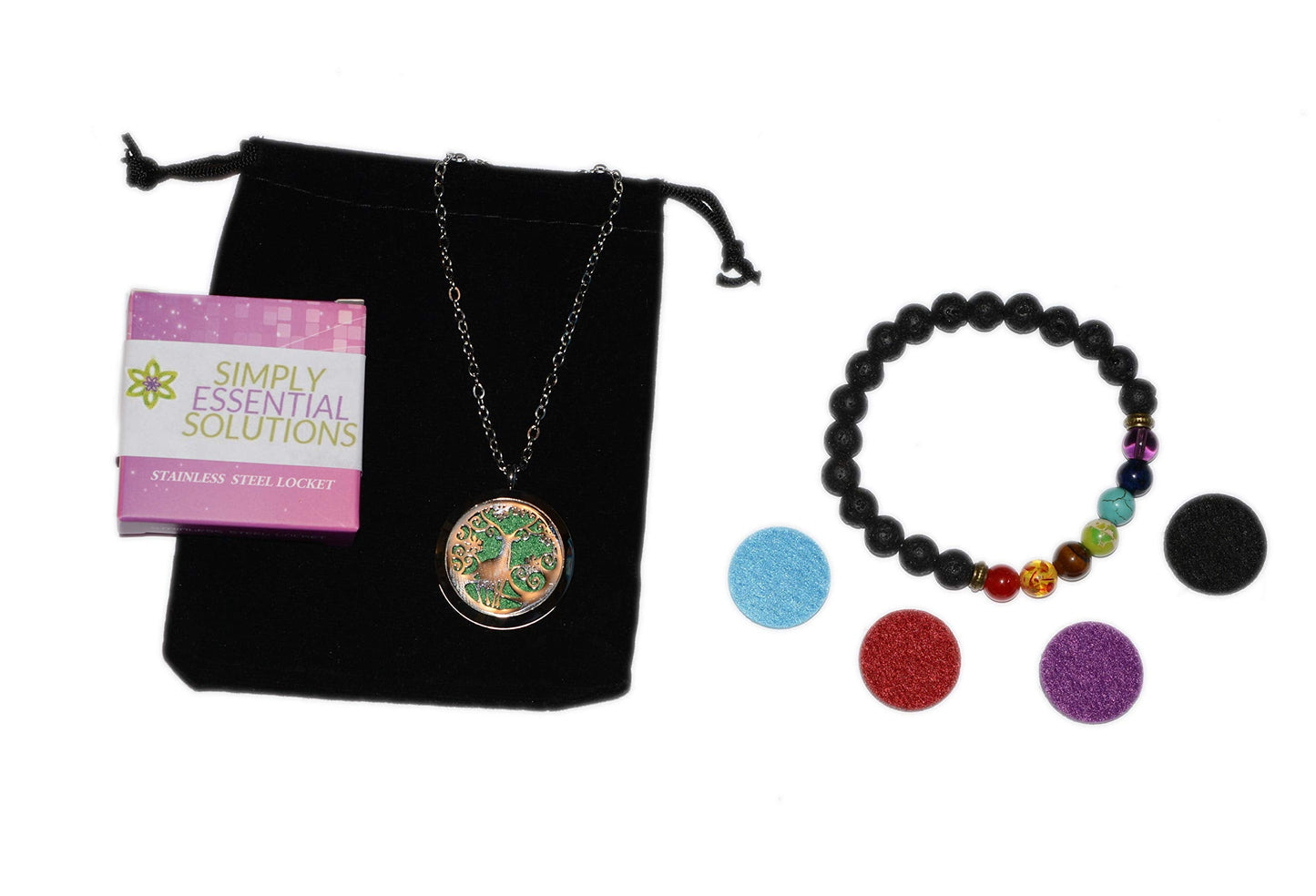 Aromatherapy Essential Oil Diffuser Stainless Steel Silver Magnetic Locket Pendant 2 Sizes Chain Necklace, Refill Pads & Diffuser Bracelet in a Velvet Bag (Standing Winter Deer)