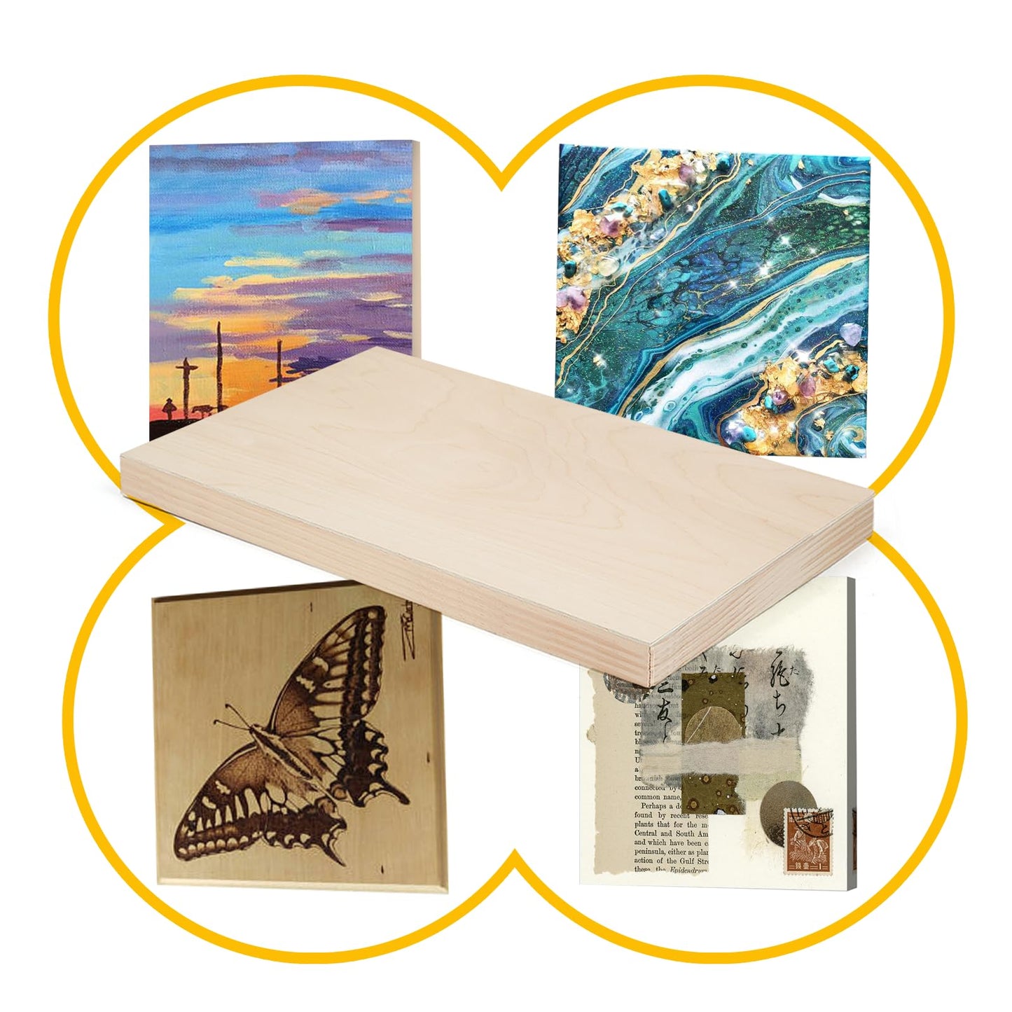 Falling in Art 2 Pack Unfinished Wooden Canvas Panels, 8x16 Gallery Birch Wood Panels Kit, 1 1/2" Deep Art Cradle Boards for Acrylic Painting, Pouring and Burning
