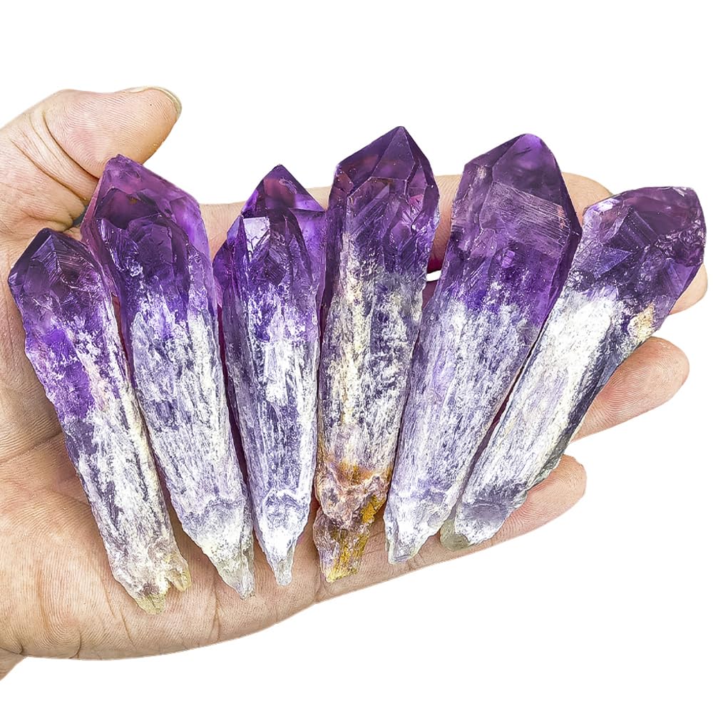 6pcs Set Natural Raw Amethyst Point Wand, Single Terminated Crystal Cluster Scepter, Healing Crystal Point, Positive Energy Gemstone, Reiki Meditation Spiritual Ornament,Home Decor & Crystal Gift