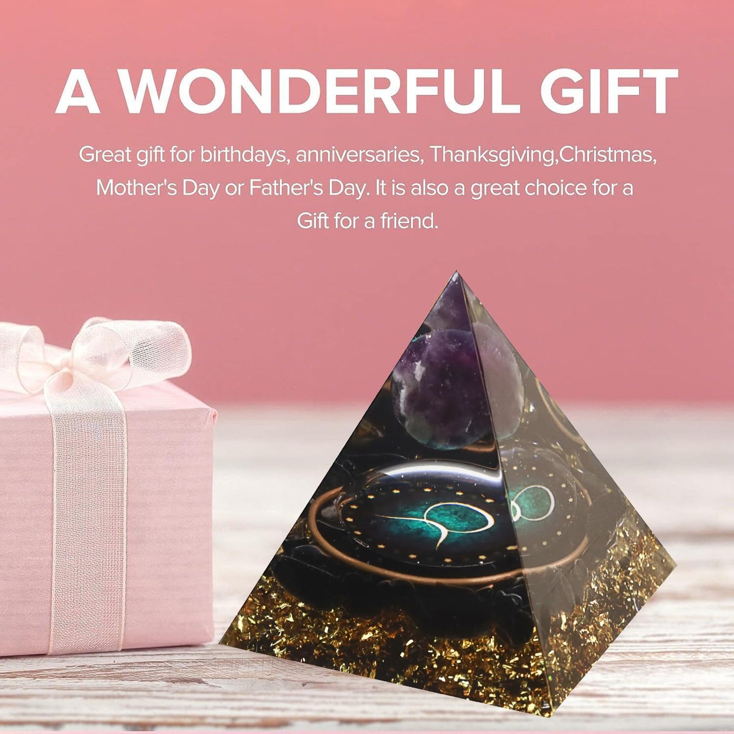 12 Zodiac Orgone Crystal Pyramid, Natural Amethyst with Obsidian,Healing Crystals Pyramid for Protection Chakra, Unique Constellation Pyramid for Positive Energy, Healing Money Health(Taurus)