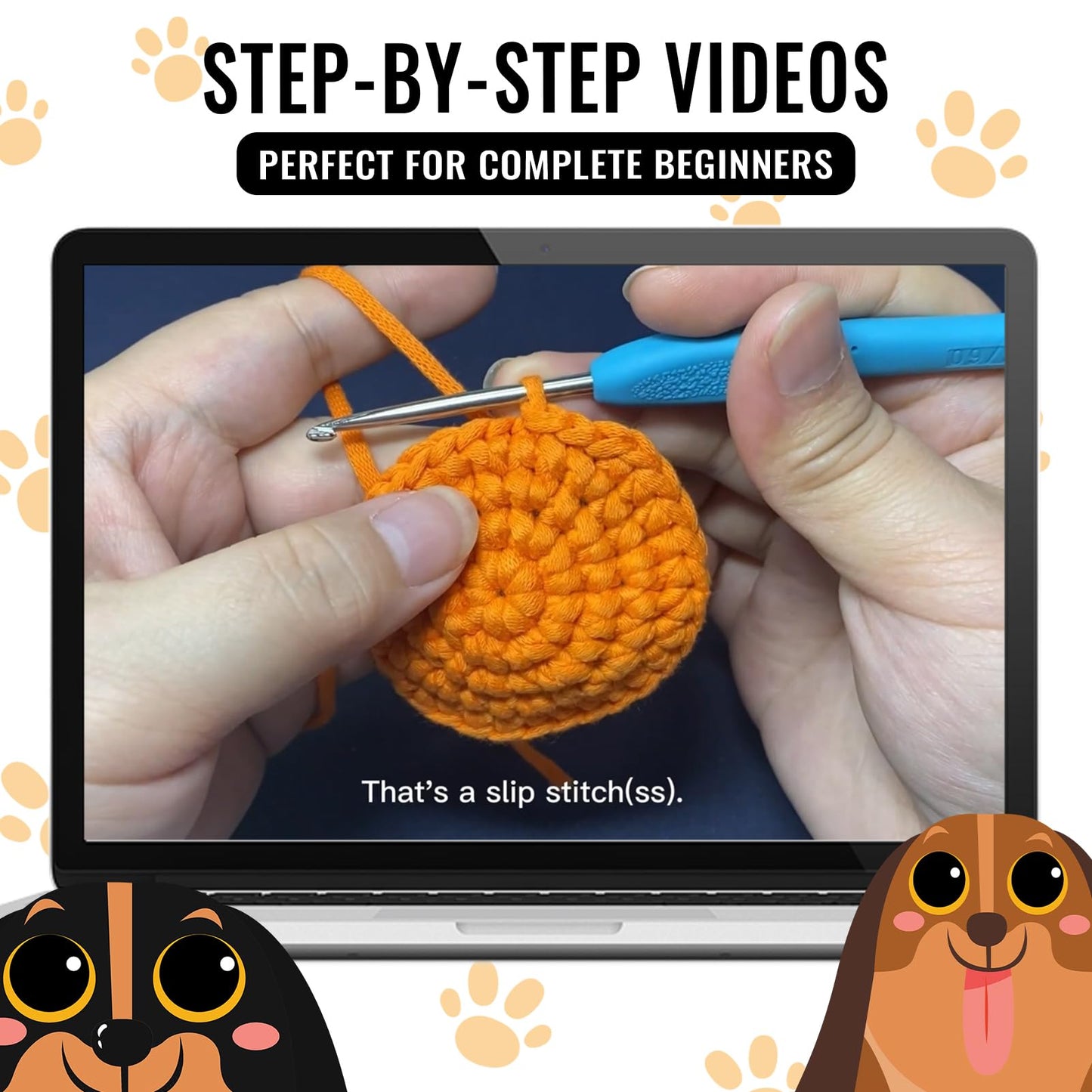 Nikolle Crochet Kit for Beginners with Step-by-Step Video Tutorials Crochet Animal Kit Crochet Starter Kits for Adults Kids - Dachshund(Black)