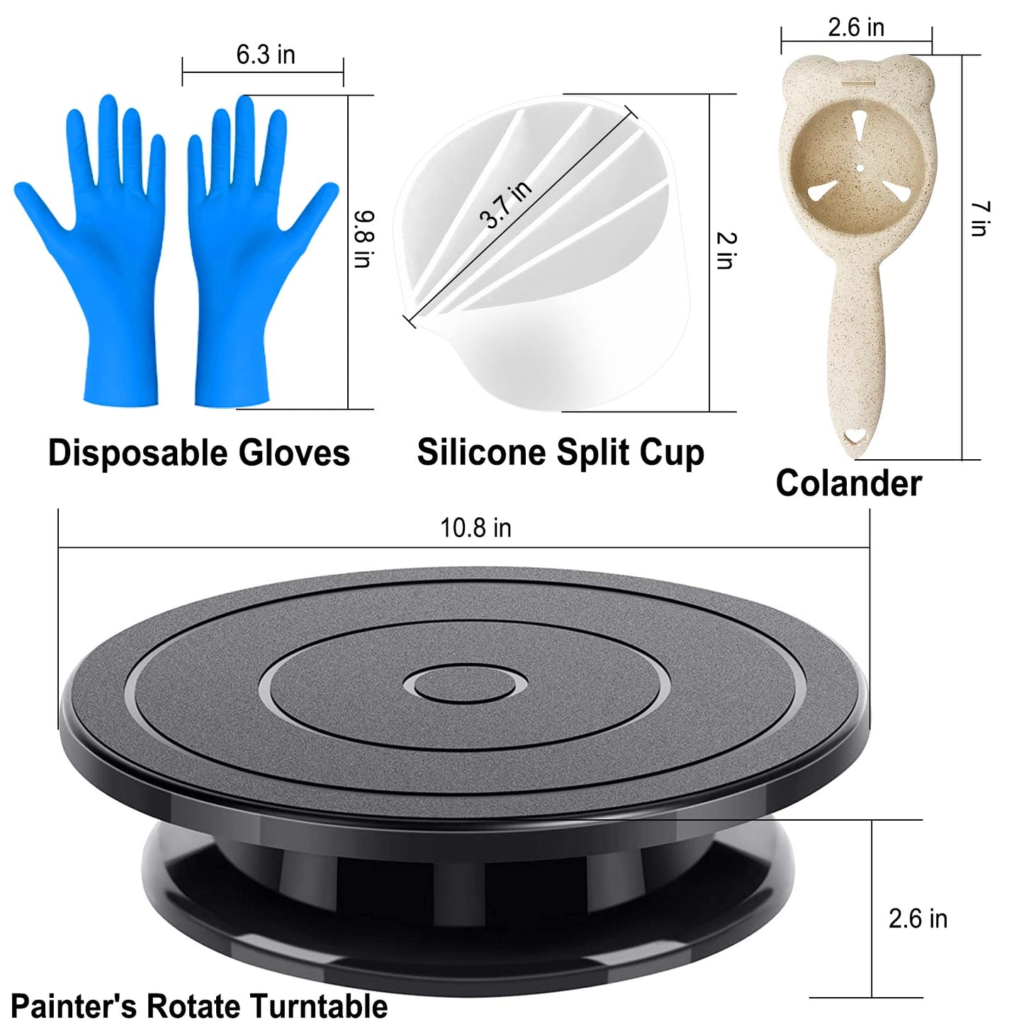 Angela&Alex 11” Rotate Turnable Sculpting Wheel with Acrylic Pouring Strainers Scraper Cone Painter Support Stands Gloves Painting Tools Unique Pattern Train Art Supplies
