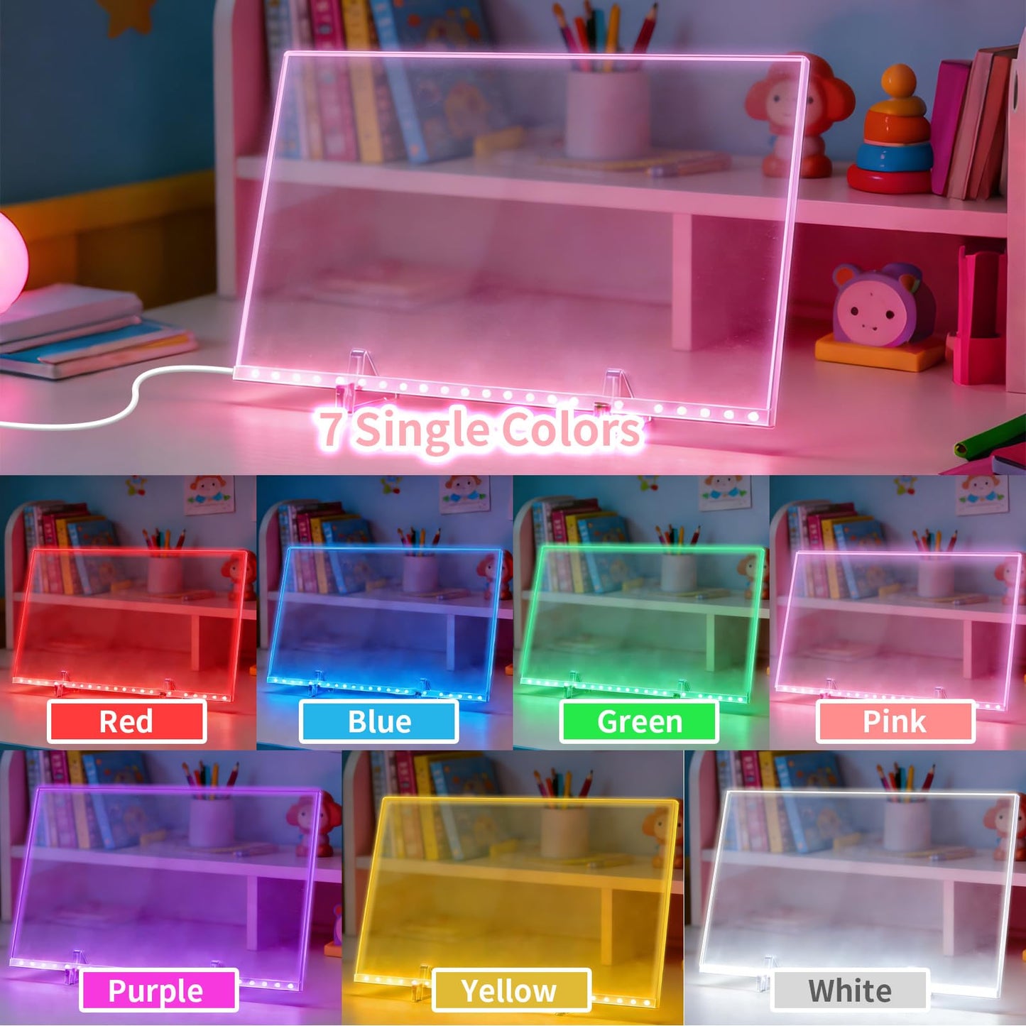 LED Drawing Board for Kids, Large Light Up Writing Tablet, 7 Color Glow Doodle Board with Paint Stencils and Tracking Paper, Birthday Holiday Toy Gift for Boys Girls Age 3+