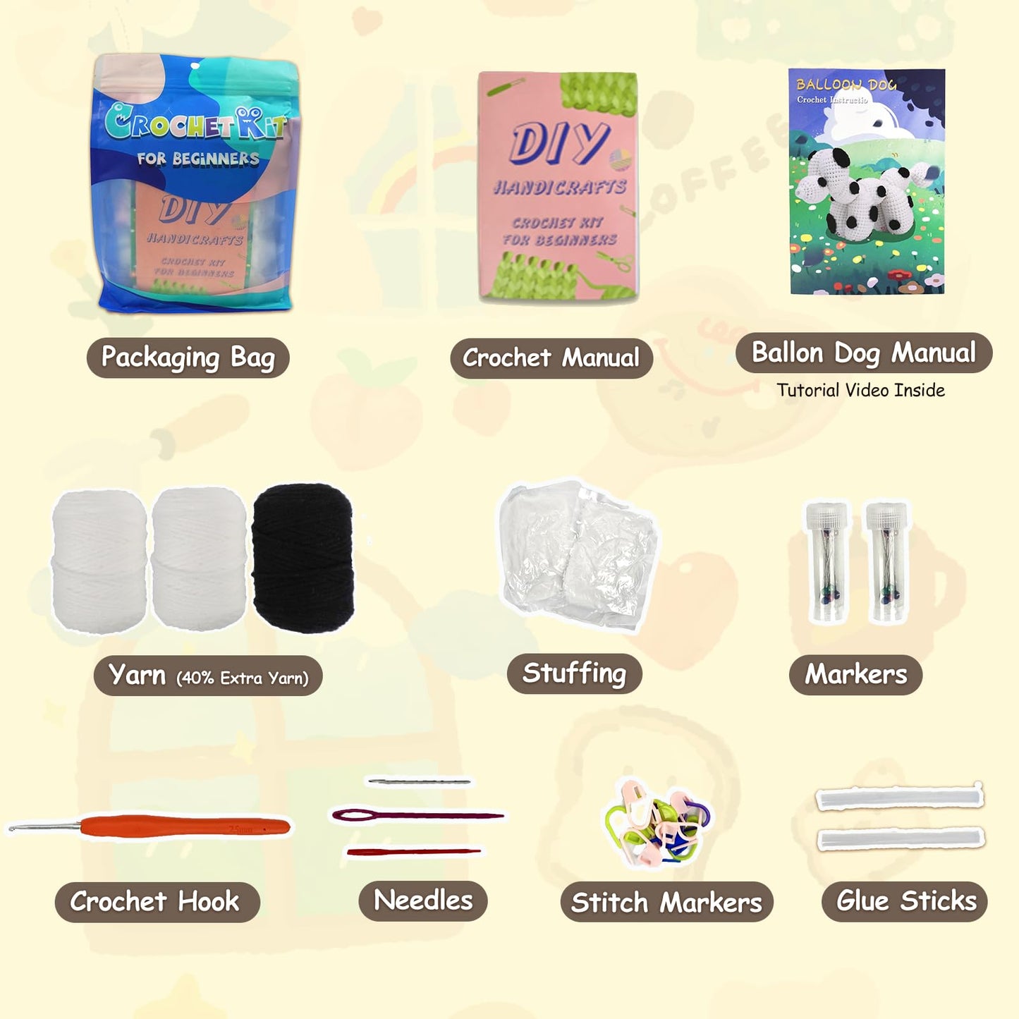 Dog Crochet Kit for Beginners, Larger Size Amigurumi Starter Kit with Step-by-step Tutorial Video and User Manual, Easy Art Crochet Knitting Amigurumi, DIY Animal Kits Dogs Puppy Lovers