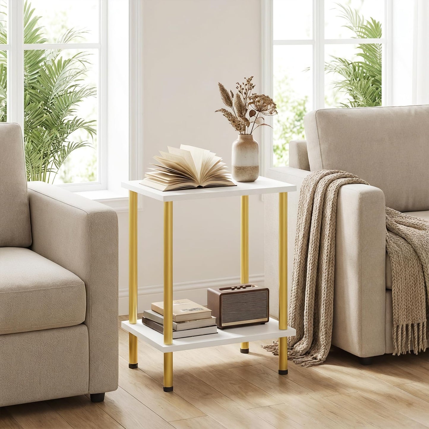 HOOBRO End Table and Nightstand Bundle, Sofa Table for Small Spaces, Modern End Table with 1 Drawer and 1 Open Compartment, DW09BZ01-NL208BZ01