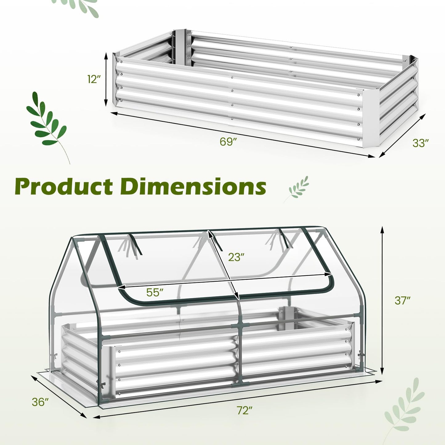 S AFSTAR Raised Garden Bed with Cover, 6FT x 3FT x 3FT Galvanized Bottomless Garden Bed with Greenhouse, Dual 2-Tier Roll-Up Windows, Easy Venting & Watering, Outdoor Metal Planter Box Kit with Cover