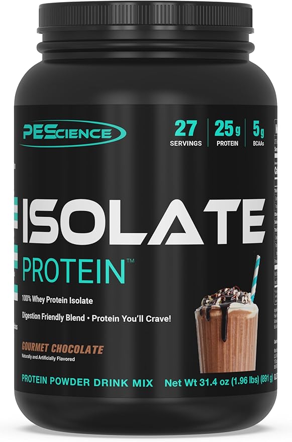 PEScience Isolate Whey Protein Powder, Gourmet Chocolate, 27 Servings, 100% Whey Protein Isolate, Low Carb, Fast Absorbing, Post Workout, Clean Protein for Women and Men