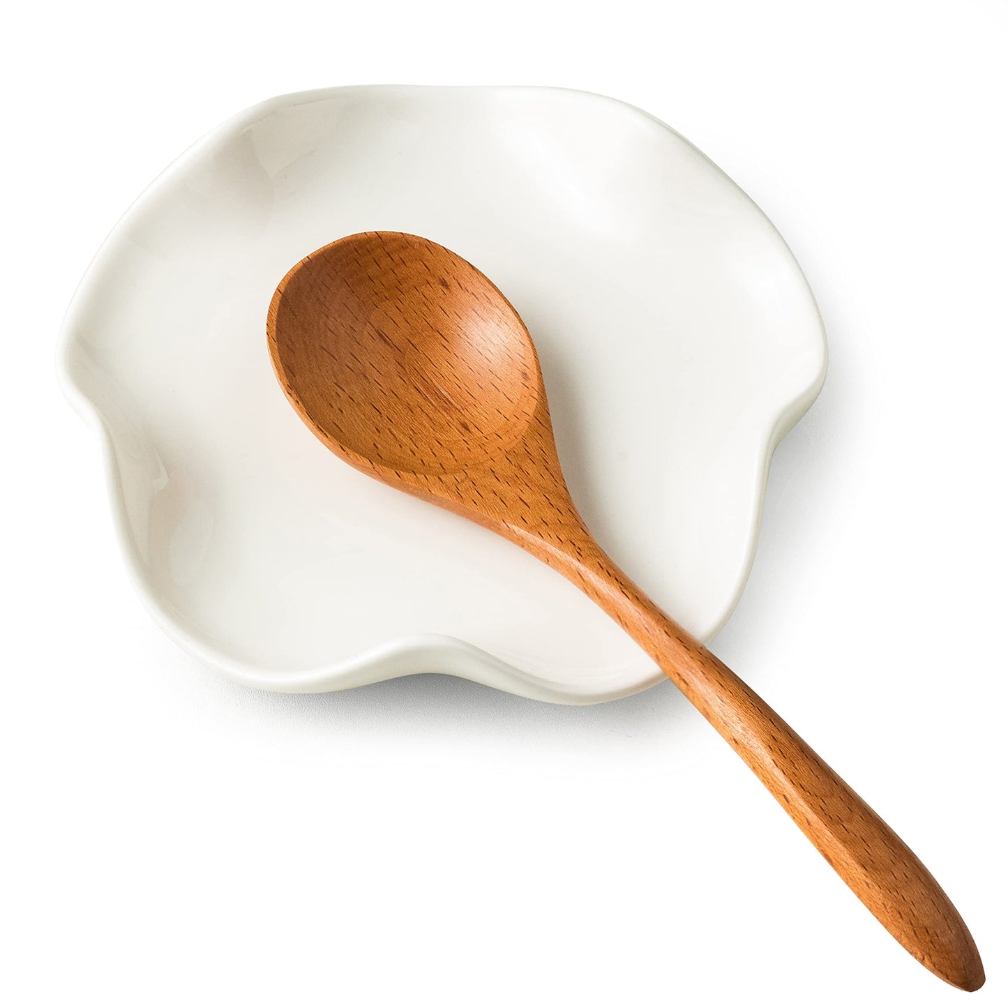 Miamolo Cute Spoon Rest for Stove Top, Ceramic Spoon Holder for Kitchen Counter, 5.3 Inches Coffee Spoon Holder Utensil Rest for Kitchen Gadget Cooking Gift Housewarming Wedding,Kitchen Decor, White