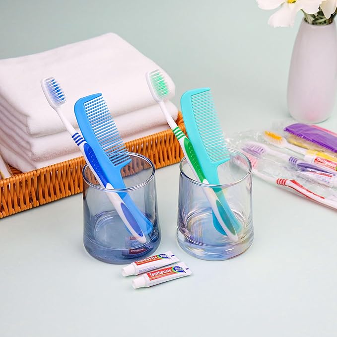 Disposable Toothbrushes with Toothpaste and Comb in Bulk, Individually Wrapped Soft Bristle Travel Size Basic Hygiene Kits, for Travel Hotel Camping Charity Homeless Shelter Donation in 5 colors (200)