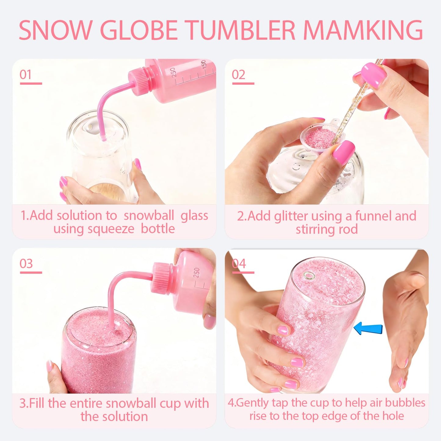 pudinbs Snow Globe Tumbler Supplies Kit - 12-Piece Complete DIY Supplies for Bubble-Free, Sparkling Glitter Snow Globes | Craft Set for Beginners & Makers