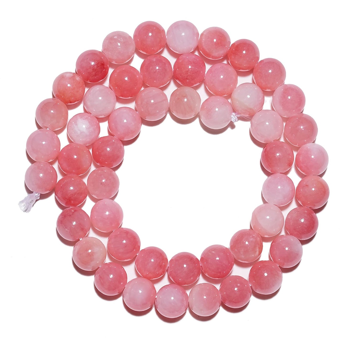 10mm Natural Pink White Jade Gemstone Beads Polished Round Smooth Stone Beads for Bracelets Jewelry Making 15inch Loose Beads