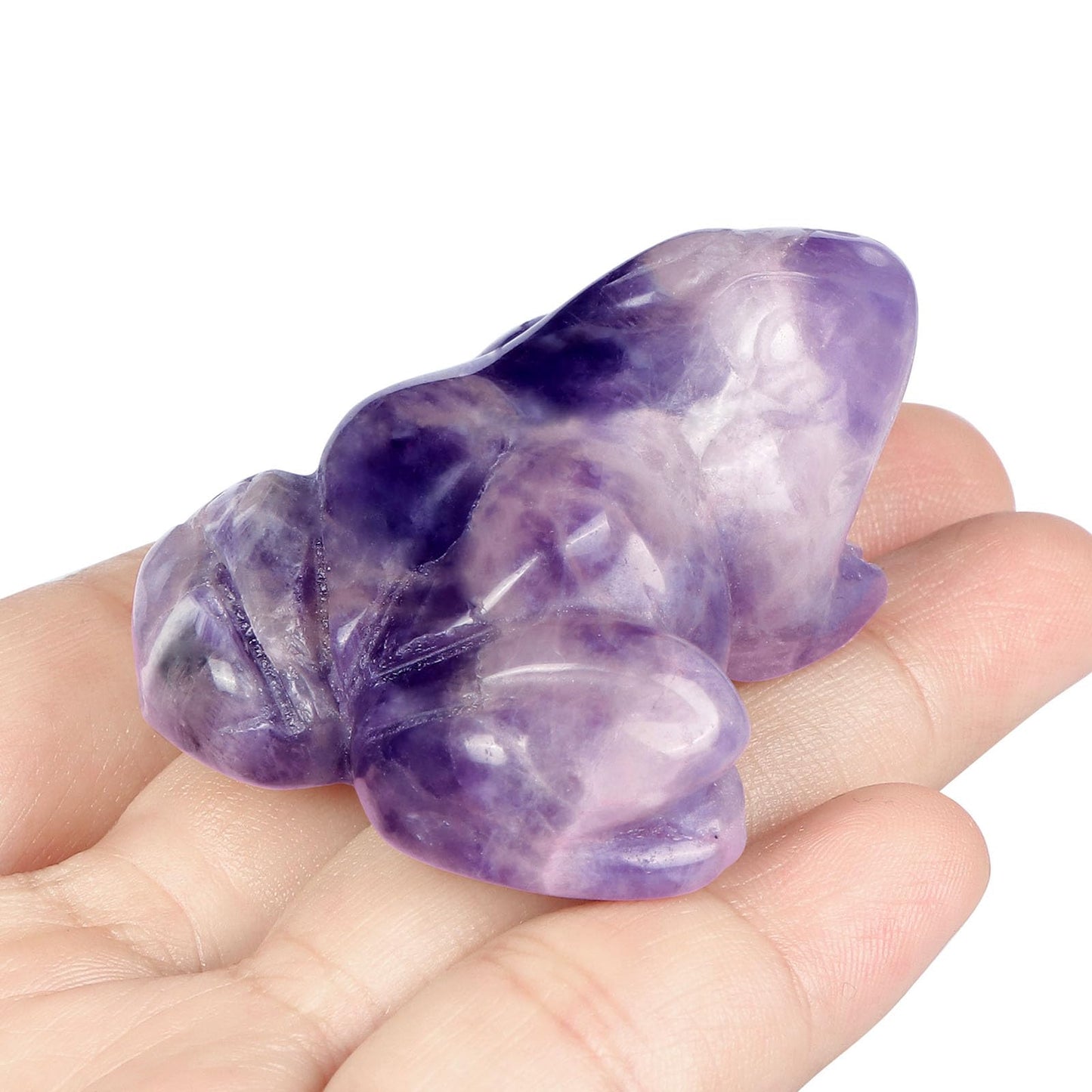 SMQ 2 inch Natural Amethyst Frog Figurine, Hand Carved Crystal Statue Decoration, Healing Stone Crystal Animal Statue with Gift Box