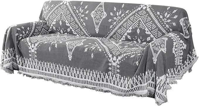 H.VERSAILTEX Reversible Sofa Cover Couch Cover for Dog Sofa Slipcover for Most Shape Sofa Furniture Protector with Tassels Sectional Couch Cover (XX-Large: 91" x 134", Dark Grey/White)