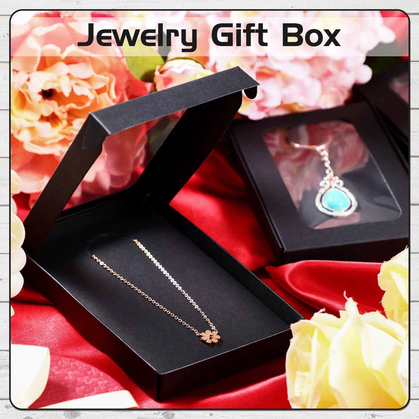 Crtiin 30 Pack Jewelry Gift Boxes Bulk with Thank You Stickers 5.4"x3.4"x0.7" Cardboard Small Gift Boxes for Jewelry Necklaces Earrings Bracelets Ring Packaging with Clear Window(Black)