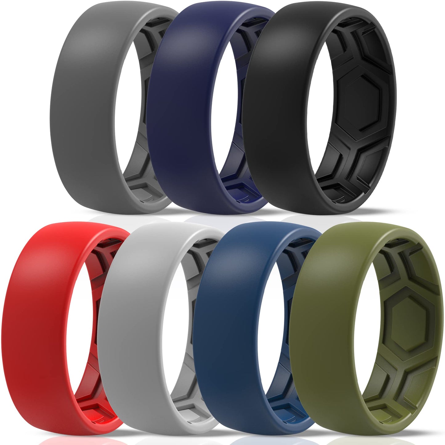 ThunderFit Men's Patterned Silicone Rings, 8mm Wide 2.2mm Thick Rubber Bands,Variety Multipack 1,4,7