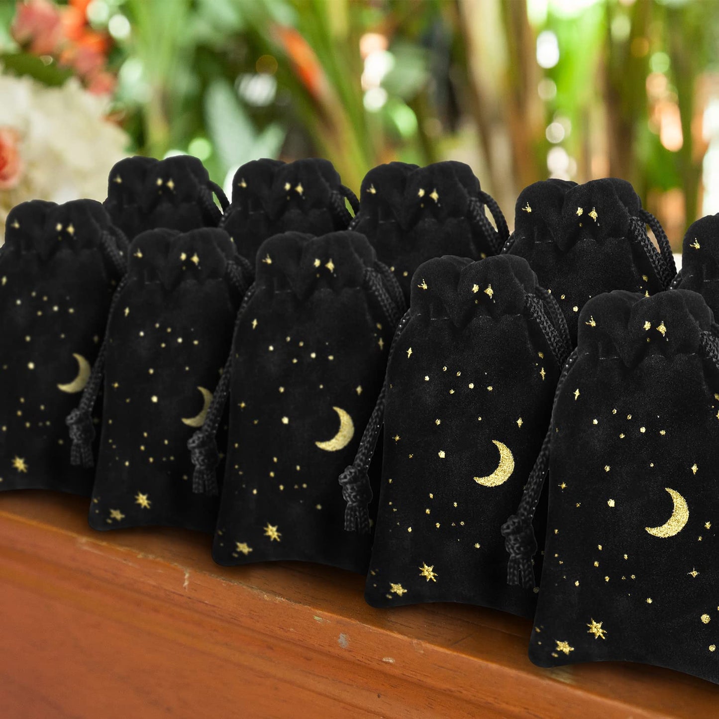 Hillban 30 Pcs 2 x 3 Inch Small Black Velvet Drawstrings Bags Bulk for Jewelry Moon Star Pouch with Drawstrings Jewelry Bags for Tarot Gift Packaging Graduation Wedding Anniversary Eid Mubarak