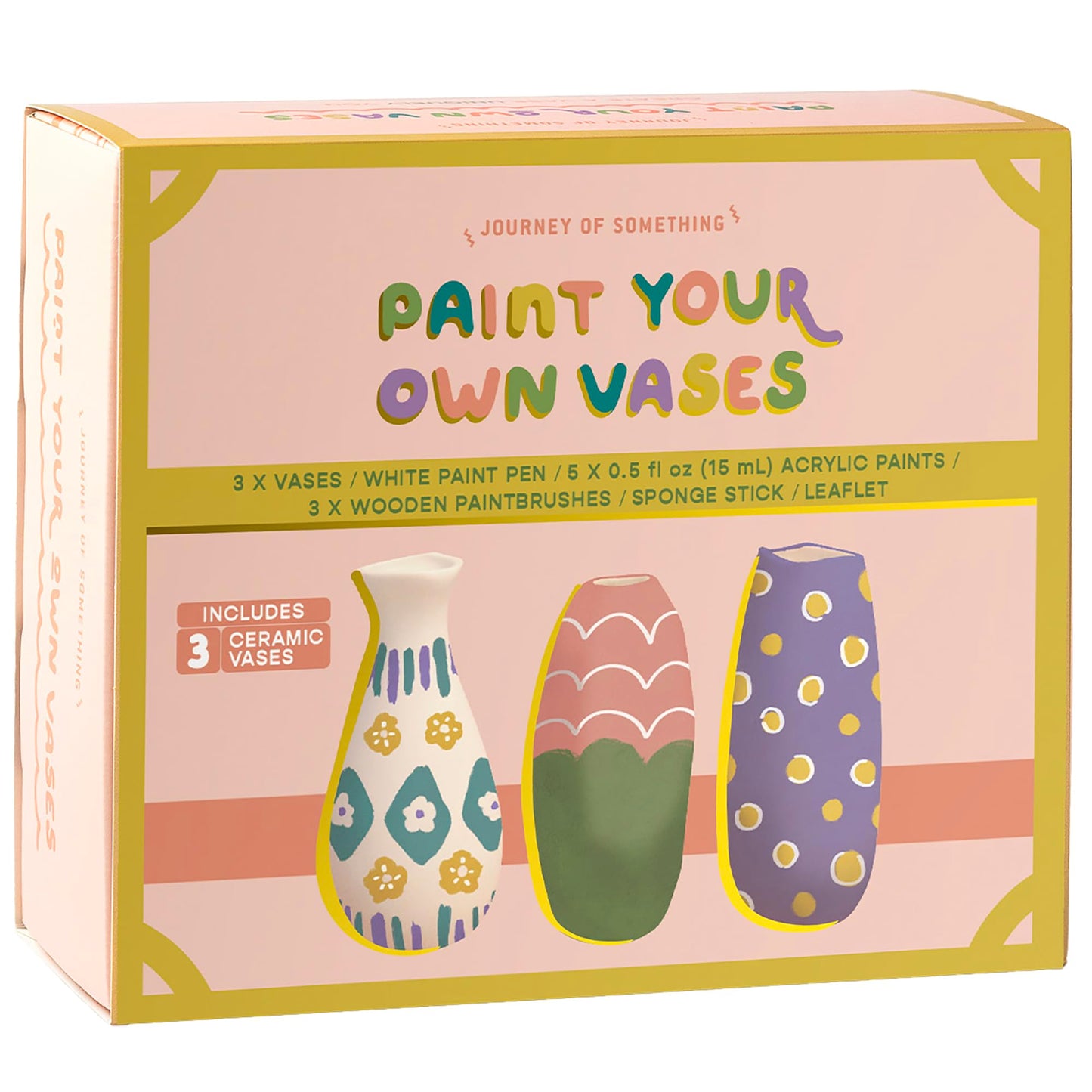 Journey of Something: Paint Your Own Vases - DIY Painting Kit, 3 White Ceramic Vases, Acrylics-Brushes-Pen-Leaflet, Art Kit, Adults Craft Activity