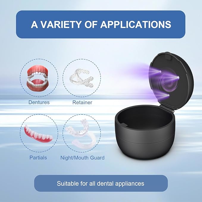All-in-One Denture & Retainer Case with Soaking, Freshening, Sanitization and Storage Functions – Complete Clean Care Solution for Dentures, Mouth Guards, Night Guards and Retainers