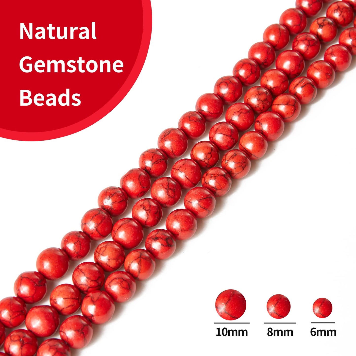 45pcs 8mm Natural Red Turquoise Beads Gemstone Beads Round Loose Beads for Jewelry Making