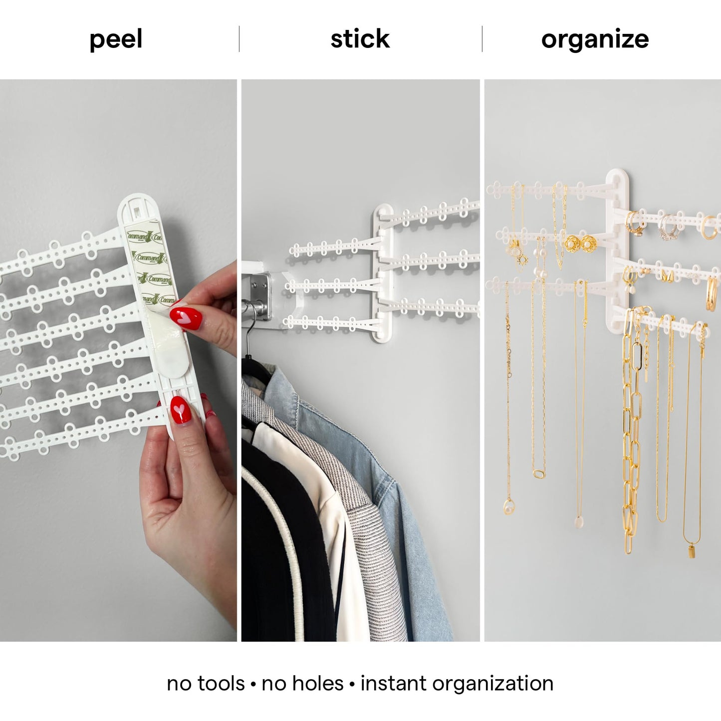 All Hung Up 6-Tier 6" Wall Jewelry Organizer, Command Strips included for Easy Hanging, 120 Hole Earring Organizer, Necklace Organizer, Bracelet Holder, Ring Holder, Rotating Branches (White 6-TIer)