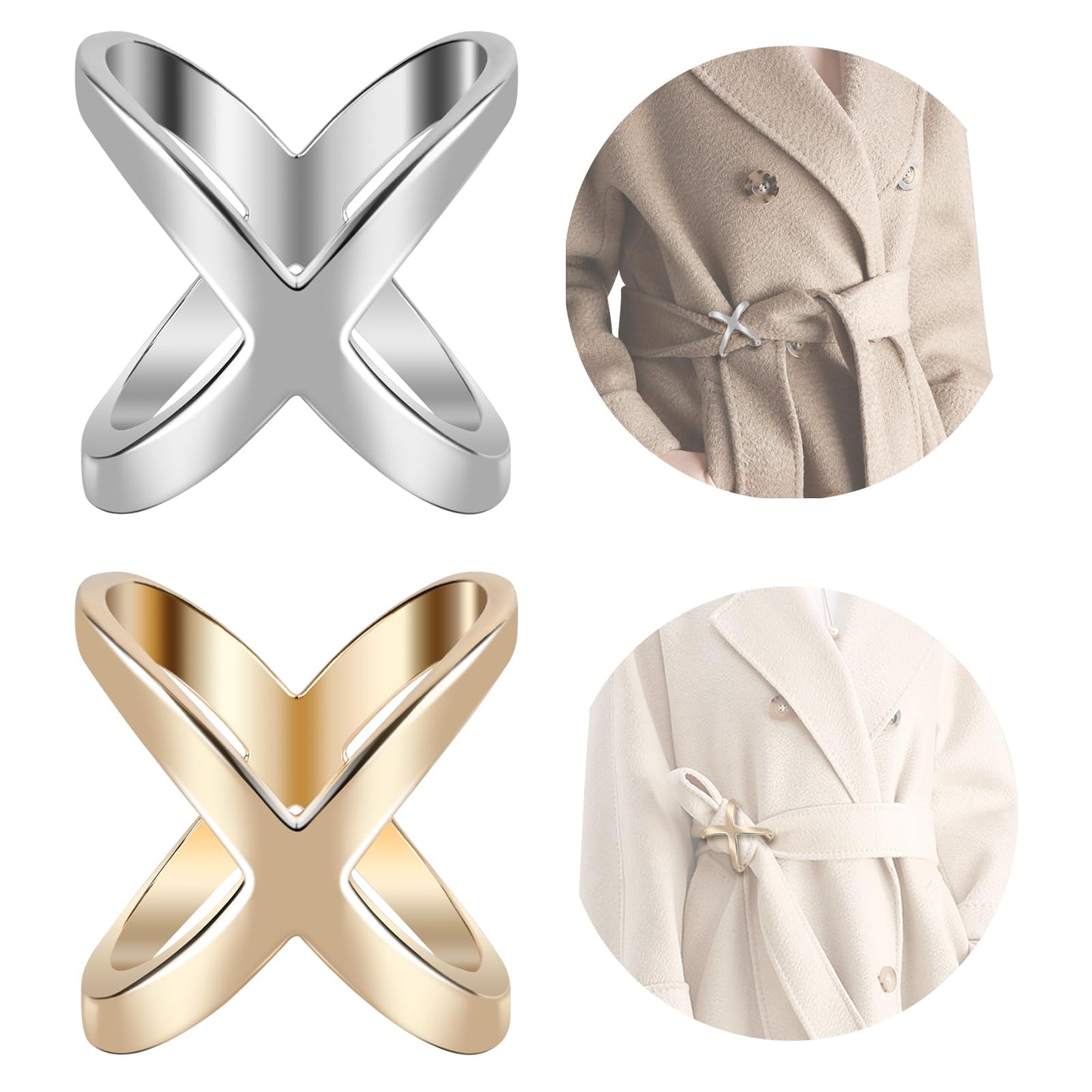 SYWDUDUCLT Large Size Scarf Ring，Scarf Clip for Women's Shawl, Silk Neckerchief, Tshirt, Coat Belt Buckle,Gold/Sivler,2Pcs