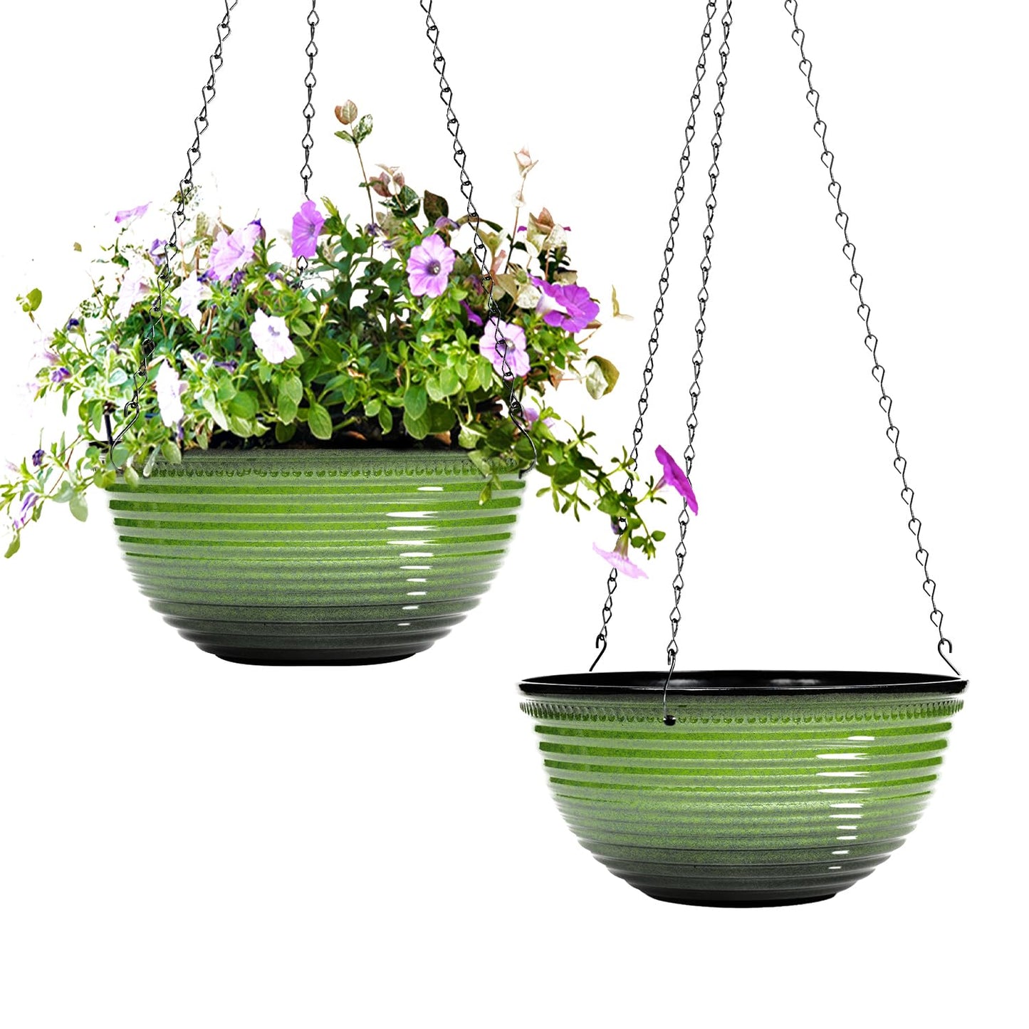 Vanslogreen 10 Inch Hanging Planter, 2 Pack Hanging Planters for Indoor Outdoor Plants, Hanging Pots with Drainage Holes for Garden Home (Green)