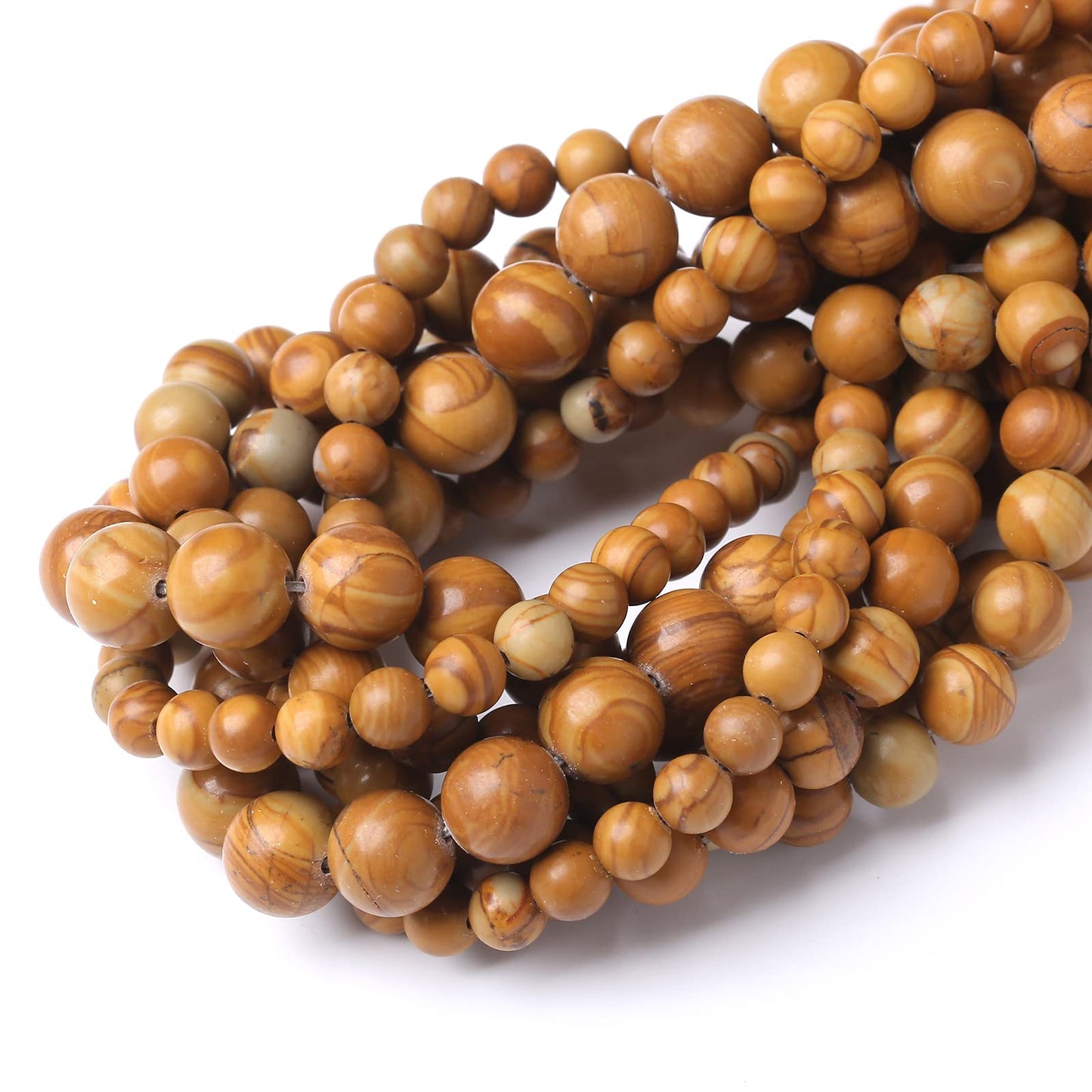 36PCS 10MM Natural Woodgrain Jasper Stone Beads Round Shape Suitable for Jewelry DIY Bracelet 15 Inches