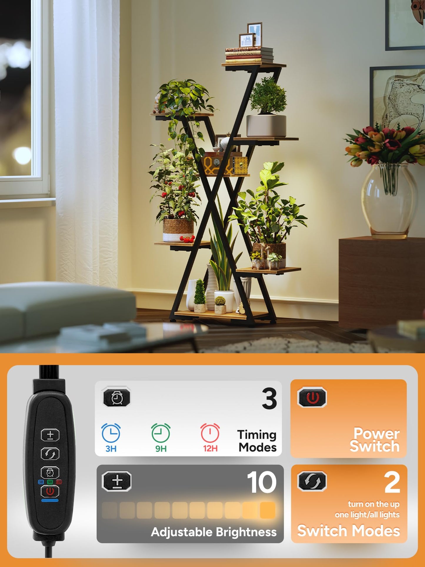 MemoCastle Plant Stand Indoor with Grow Lights: Large Multi-Tiered Metal Rack - Lighted Vertical Shelf with Timer for Flowers and Succulents
