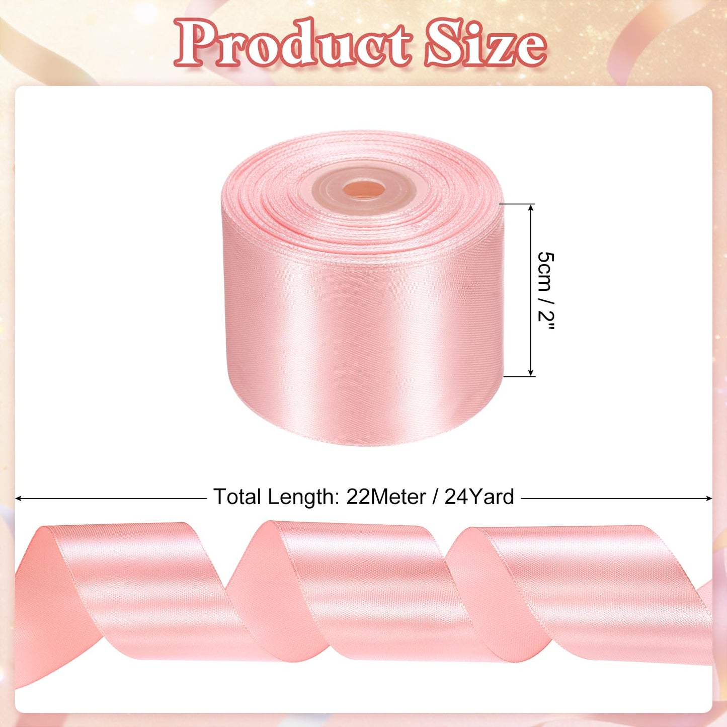 PATIKIL Satin Ribbon (24 Yards, 2" Wide, Pink) Single Face Solid Fabric Ribbon, Suit for Craft/DIY/Gift Wrapping/Hair Bows/Floral Bouquets/Wedding/Birthday/Party Decoration