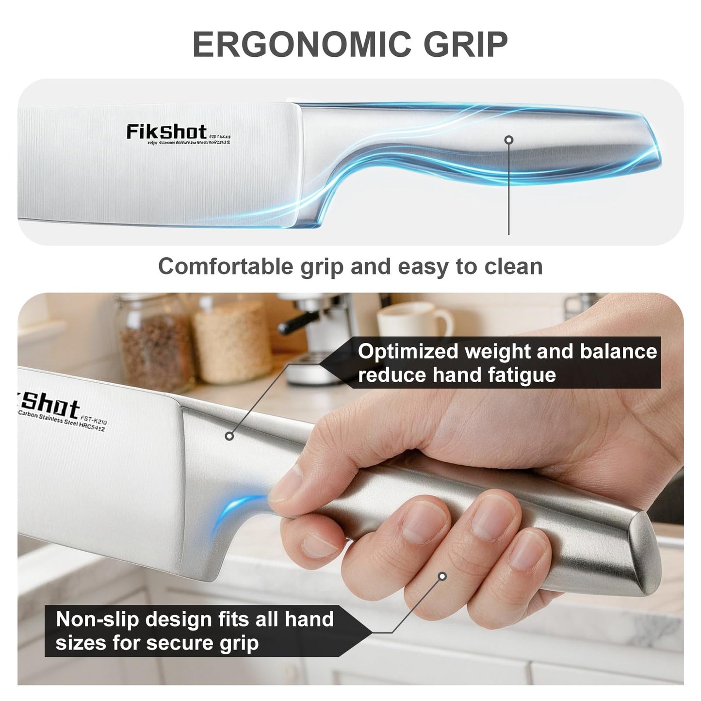 FIKSHOT Kitchen Knife Set, German Stainless Steel kitchen knives – Includes Knife Block Set & Sharpener, High Carbon, Rust-Resistant, Ergonomic Handle for Cooking, Grilling & Gifting