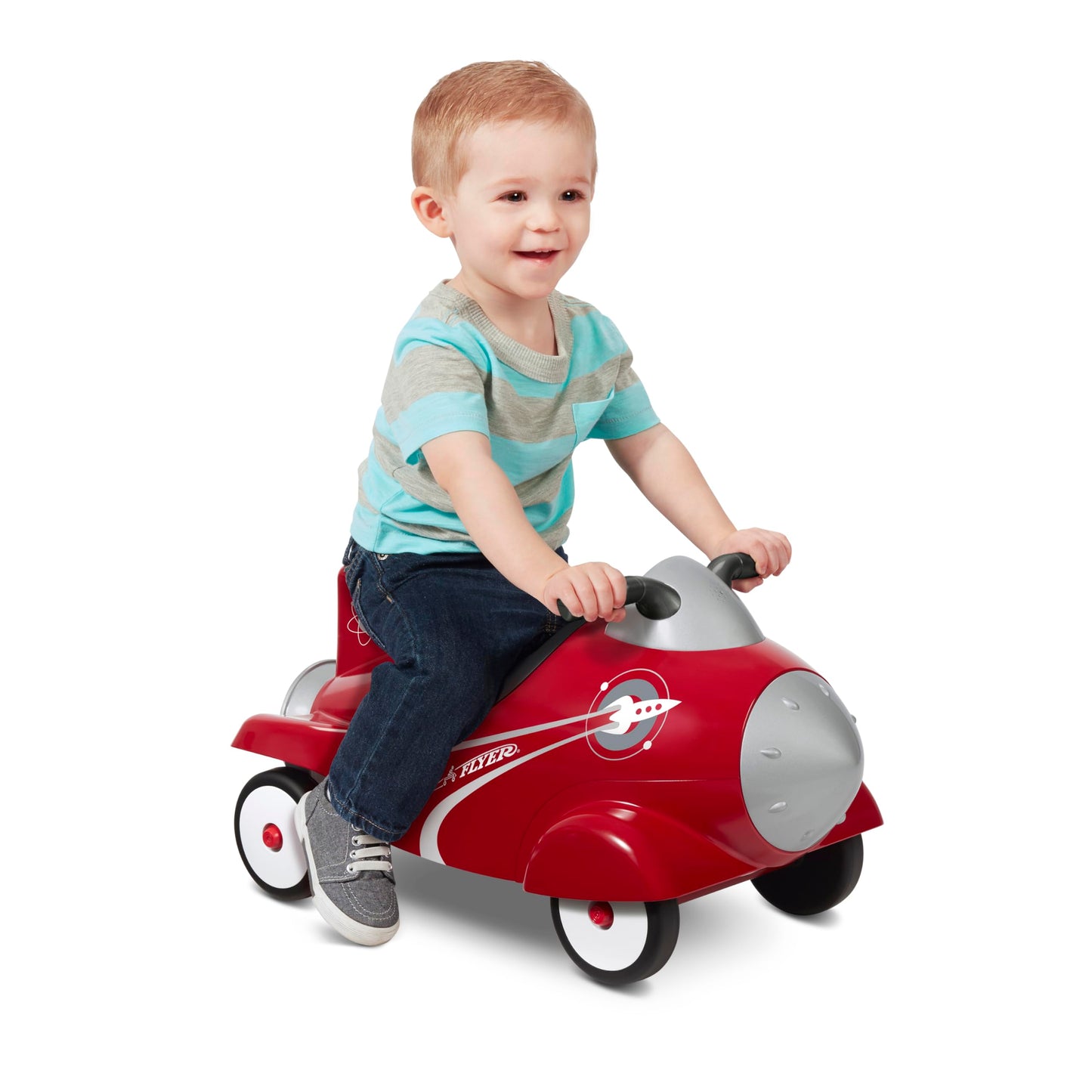 Radio Flyer Retro Rocket, for Toddlers 1-3, 3-in-1 Push Walker Ride On Rocket with Sensory Activities, Under-Seat Storage, Lights and Sounds, 42 lb Capacity, Toddler Ride On Toys